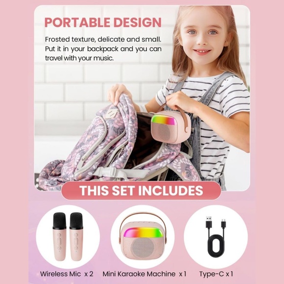 ✨ Aadmd Mini Karaoke Machine with 2 Wireless Microphones - RGB Lighting ✨ - Picture 5 of 7